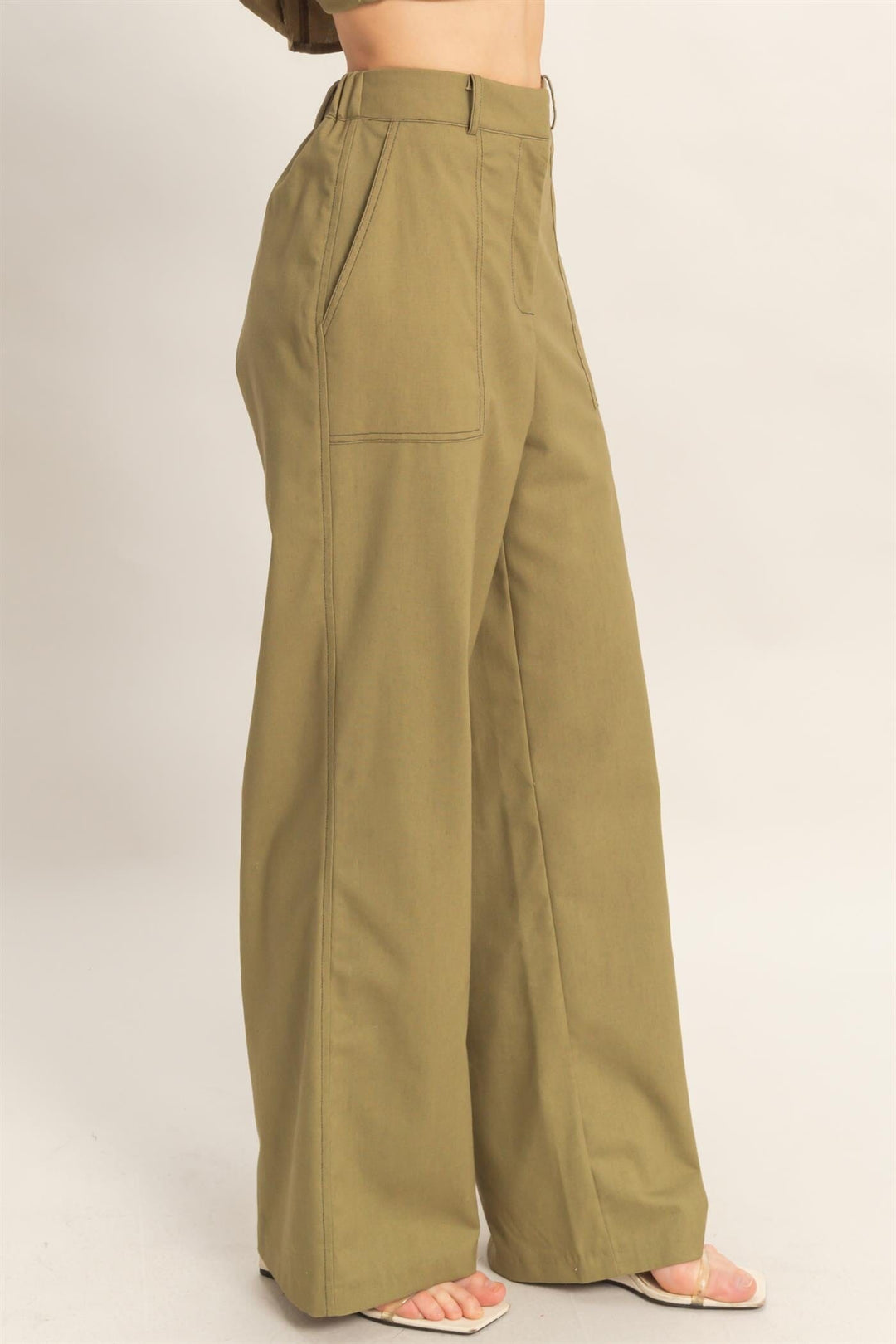 *******WOMEN'S ELASTIC WAIST BUTTON CLOSURE POCKETS WIDE LEG LINEN PANTS