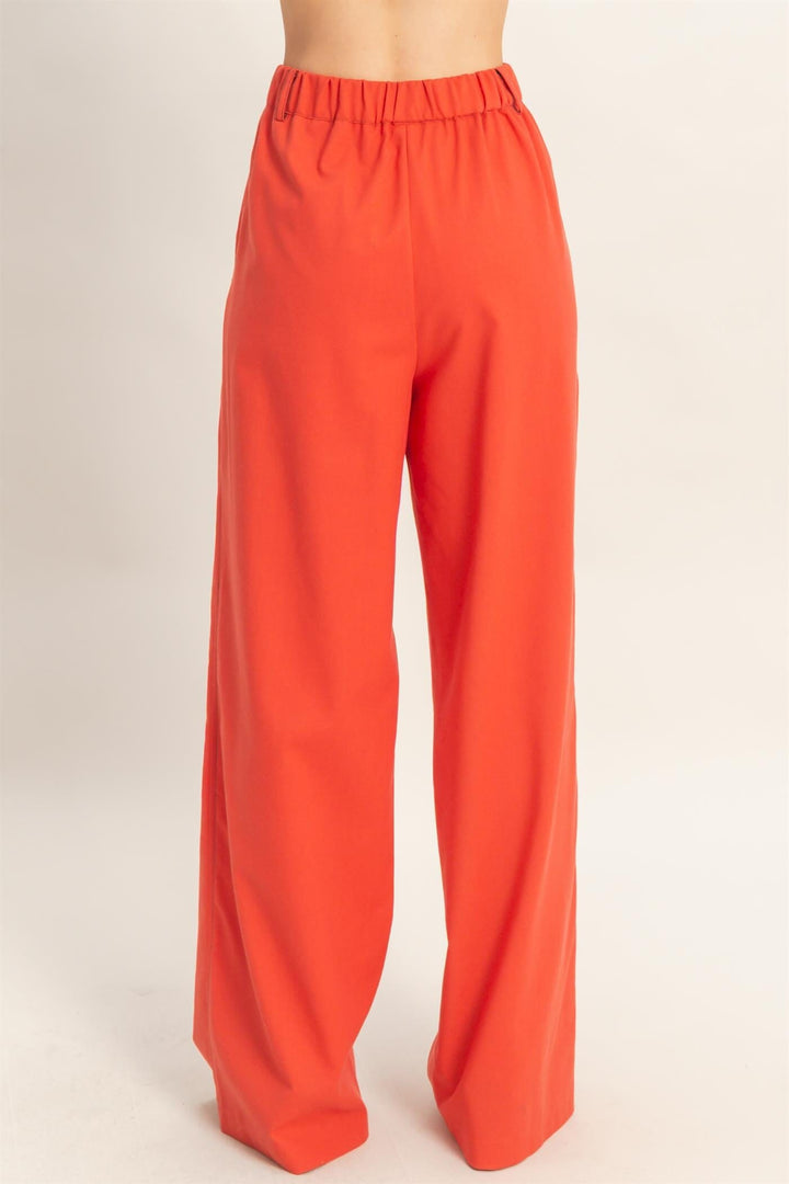 *******WOMEN'S ELASTIC WAIST BUTTON CLOSURE POCKETS WIDE LEG LINEN PANTS