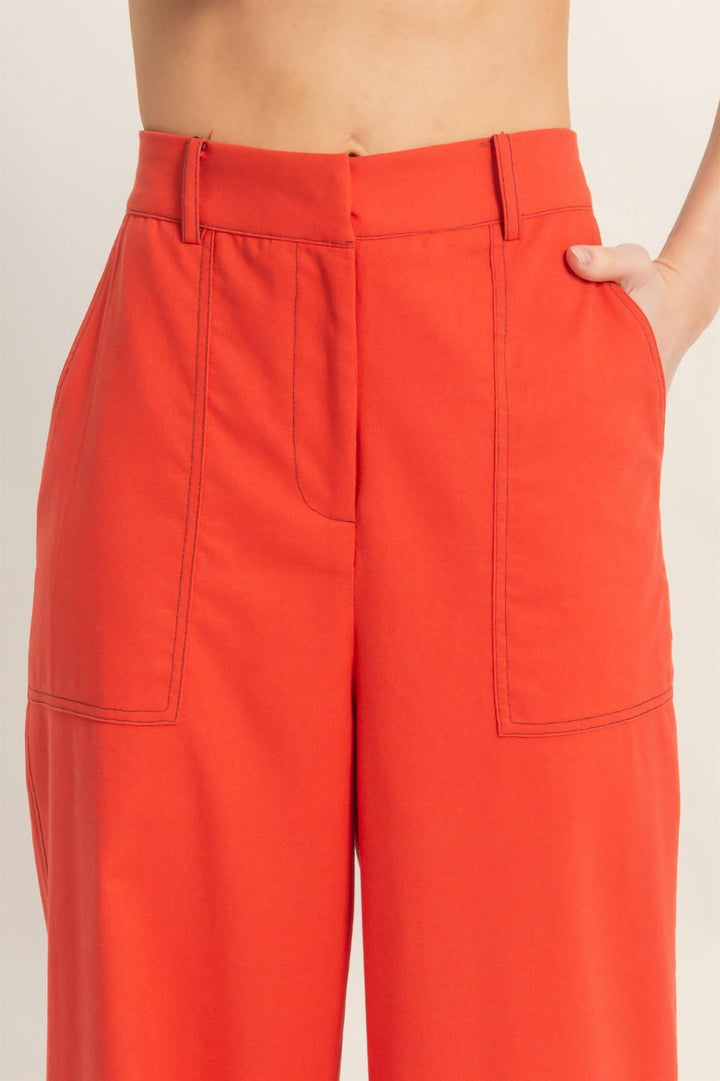 *******WOMEN'S ELASTIC WAIST BUTTON CLOSURE POCKETS WIDE LEG LINEN PANTS