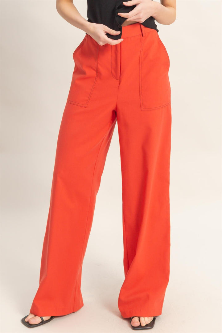 *******WOMEN'S ELASTIC WAIST BUTTON CLOSURE POCKETS WIDE LEG LINEN PANTS