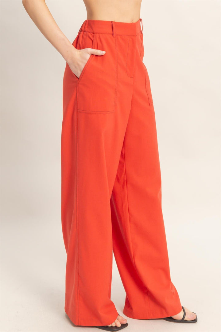 *******WOMEN'S ELASTIC WAIST BUTTON CLOSURE POCKETS WIDE LEG LINEN PANTS