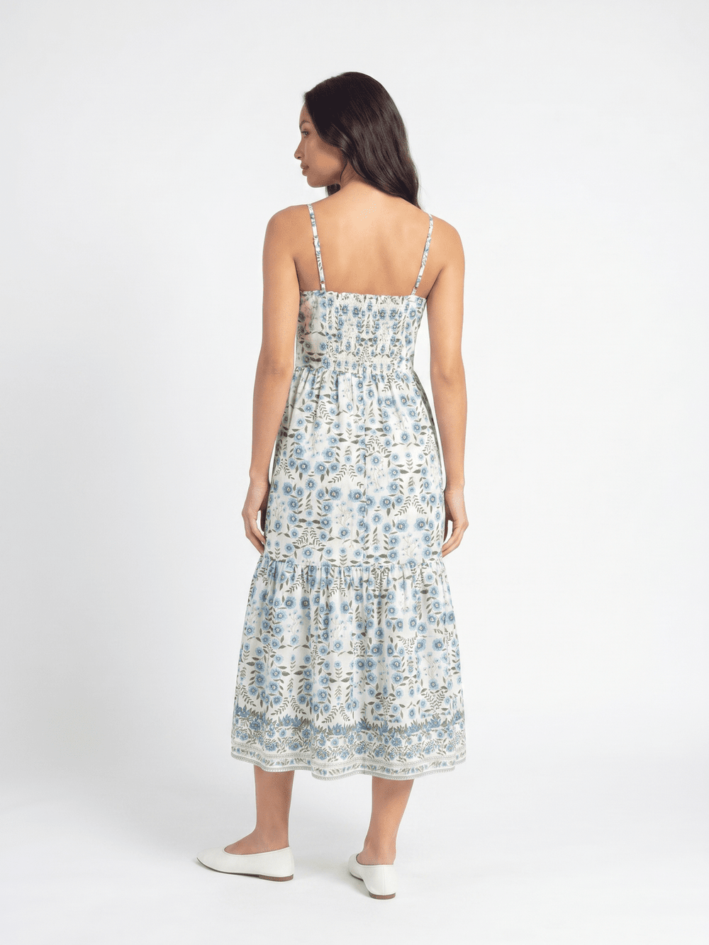 WOMEN'S SLEEVELESS SMOCK BUTTON UP FRONT SLIT FLORAL PRINT TIERED MAXI DRESS