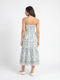 WOMEN'S SLEEVELESS SMOCK BUTTON UP FRONT SLIT FLORAL PRINT TIERED MAXI DRESS