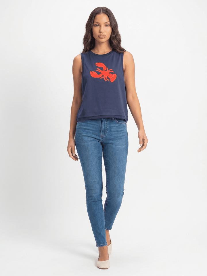 WOMEN'S SLEEVELESS EMBROIDERY CRAB BASIC TANK TOP