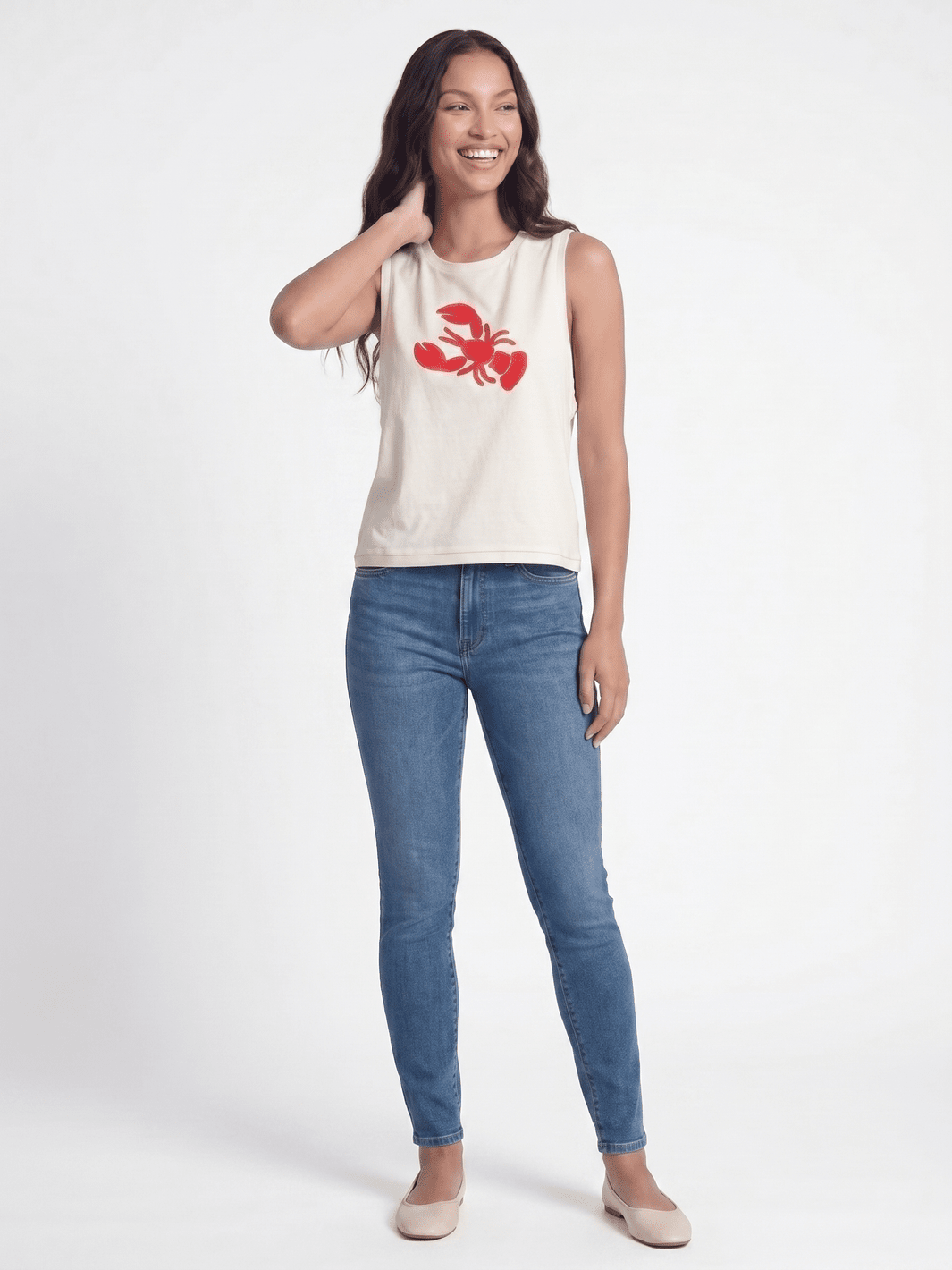WOMEN'S SLEEVELESS EMBROIDERY CRAB BASIC TANK TOP