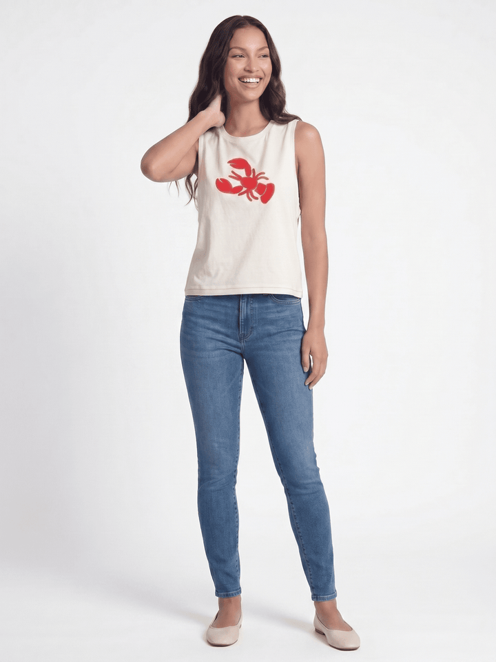 WOMEN'S SLEEVELESS EMBROIDERY CRAB BASIC TANK TOP