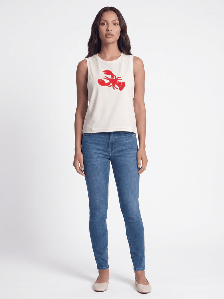 WOMEN'S SLEEVELESS EMBROIDERY CRAB BASIC TANK TOP
