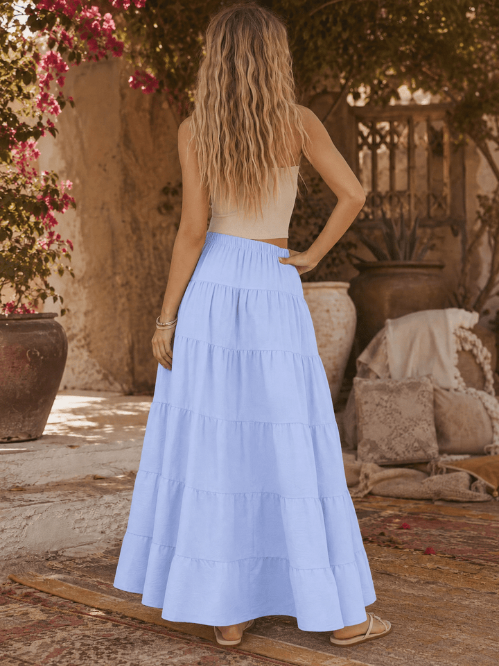 WOMEN'S ELASTIC WAIST SELF TIE TIERED MAXI SKIRT