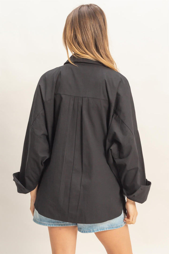 WOMEN'S LONG SLEEVE BUTTON UP FRONT POCKET SHIRT