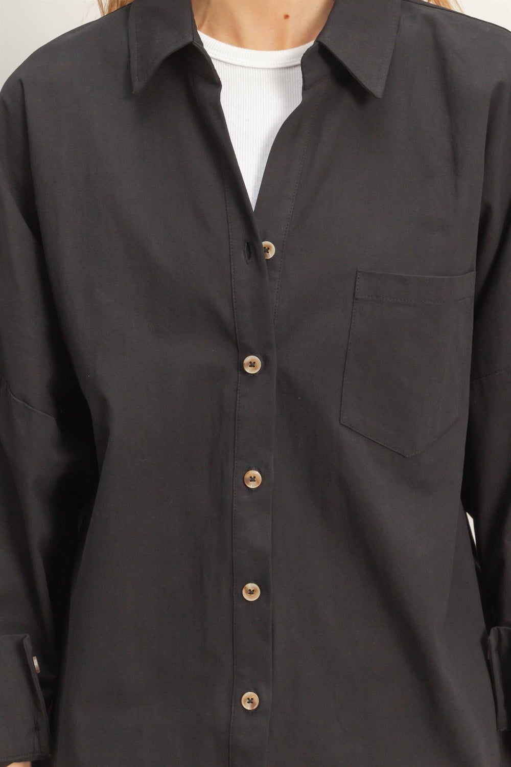 WOMEN'S LONG SLEEVE BUTTON UP FRONT POCKET SHIRT
