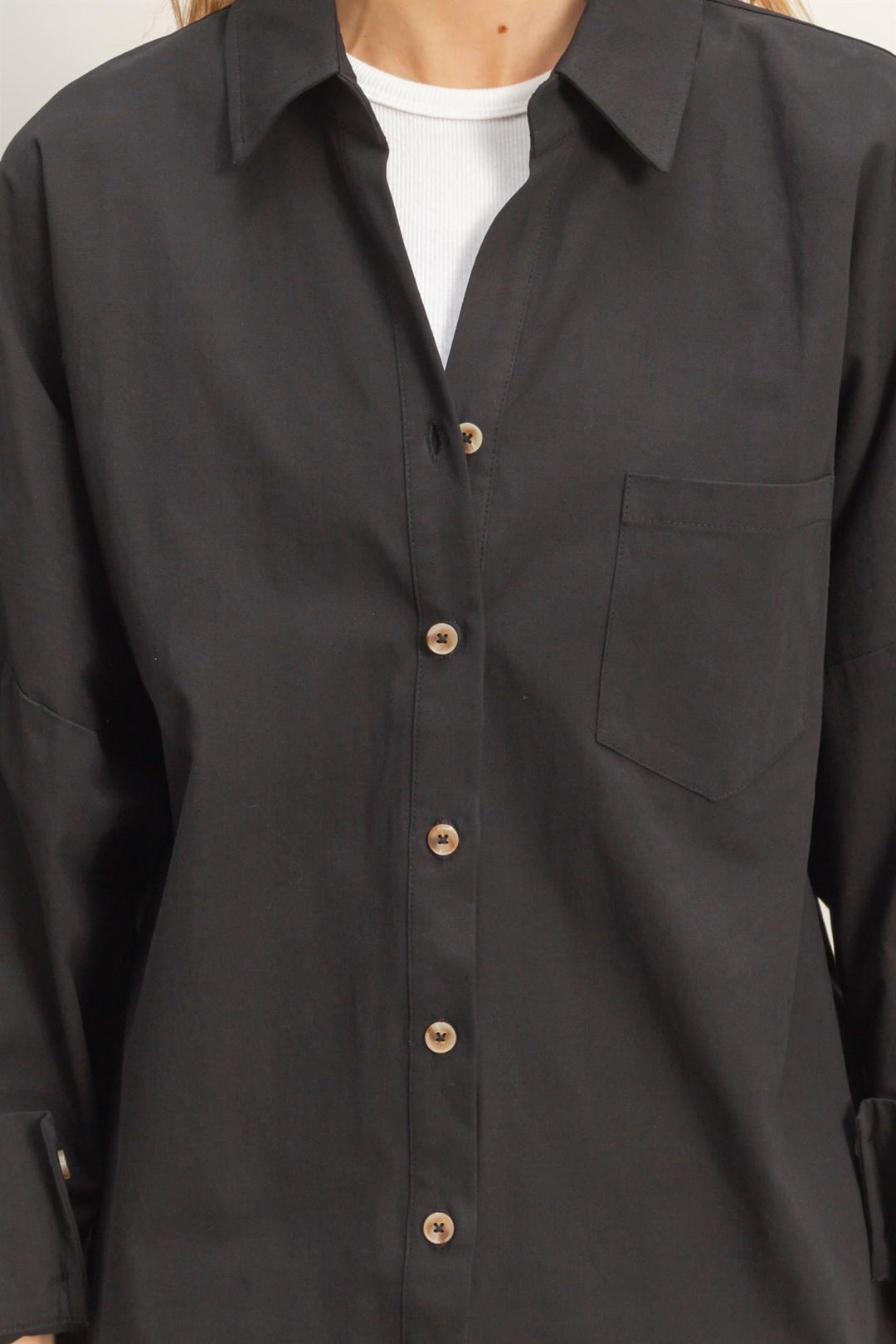 WOMEN'S LONG SLEEVE BUTTON UP FRONT POCKET SHIRT