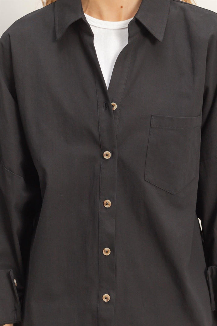 WOMEN'S LONG SLEEVE BUTTON UP FRONT POCKET SHIRT