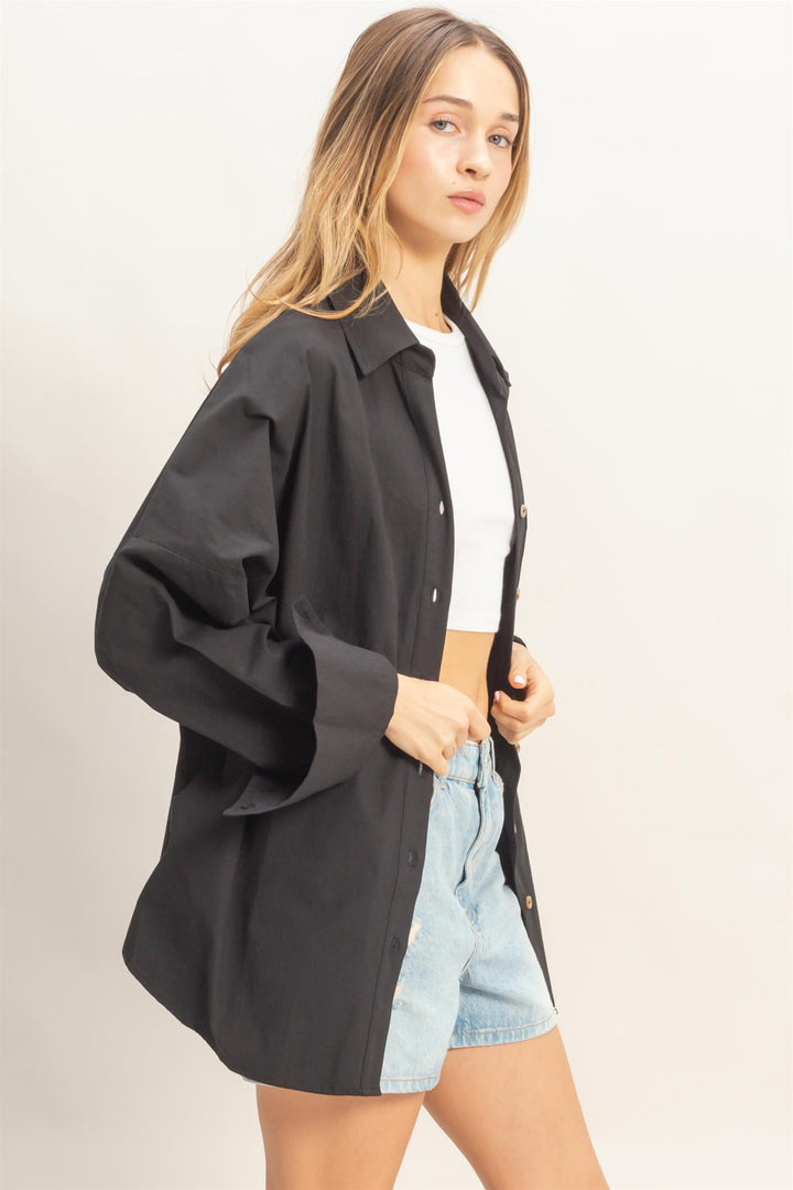 WOMEN'S LONG SLEEVE BUTTON UP FRONT POCKET SHIRT