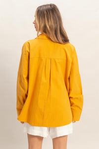 WOMEN'S LONG SLEEVE BUTTON UP FRONT POCKET SHIRT