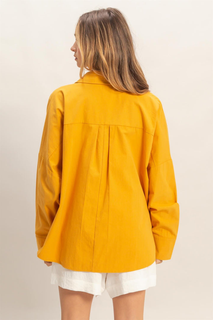WOMEN'S LONG SLEEVE BUTTON UP FRONT POCKET SHIRT