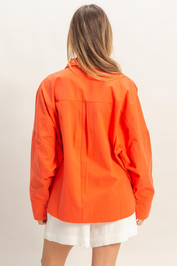 WOMEN'S LONG SLEEVE BUTTON UP FRONT POCKET SHIRT