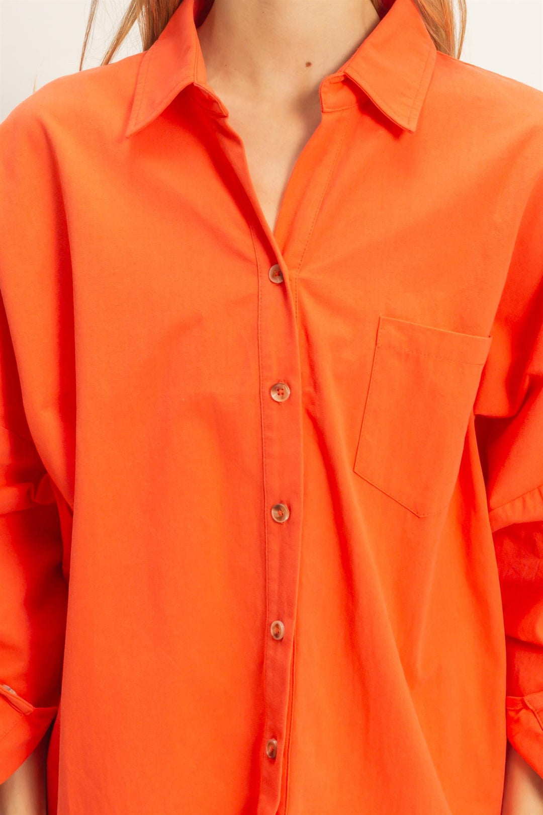 WOMEN'S LONG SLEEVE BUTTON UP FRONT POCKET SHIRT