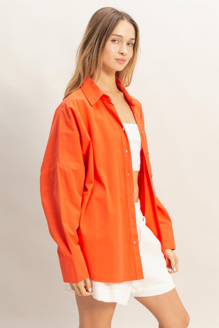 WOMEN'S LONG SLEEVE BUTTON UP FRONT POCKET SHIRT