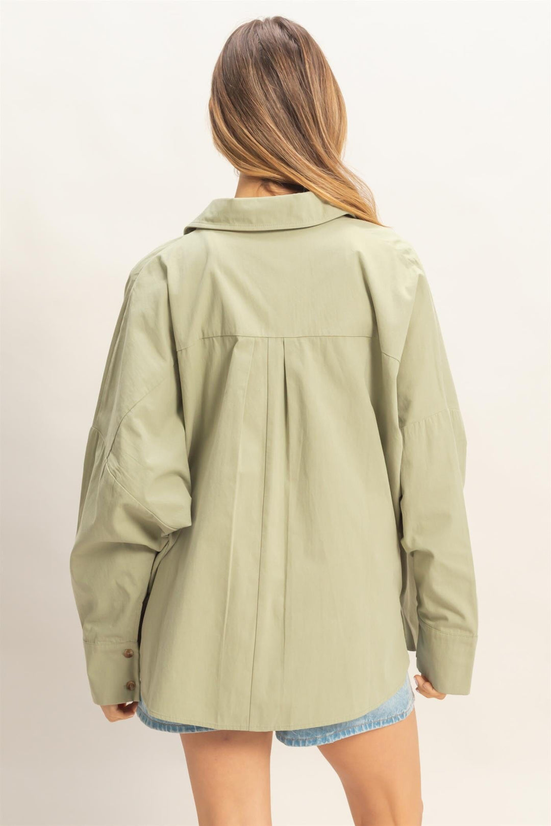 WOMEN'S LONG SLEEVE BUTTON UP FRONT POCKET SHIRT