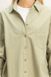 WOMEN'S LONG SLEEVE BUTTON UP FRONT POCKET SHIRT