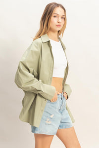 WOMEN'S LONG SLEEVE BUTTON UP FRONT POCKET SHIRT