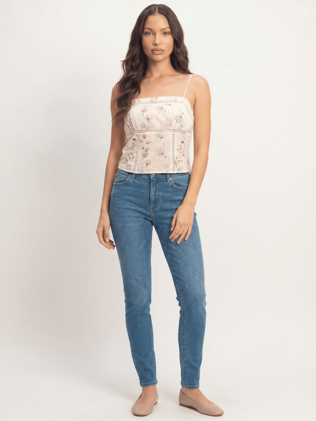 **********WOMEN'S SLEEVELESS SMOCK BACK EYELET FLORAL TANK TOP