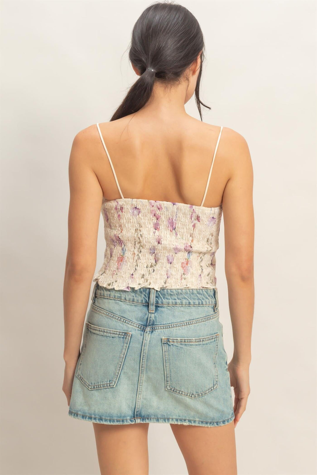 **********WOMEN'S SLEEVELESS SMOCK BACK EYELET FLORAL TANK TOP