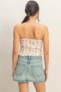 **********WOMEN'S SLEEVELESS SMOCK BACK EYELET FLORAL TANK TOP