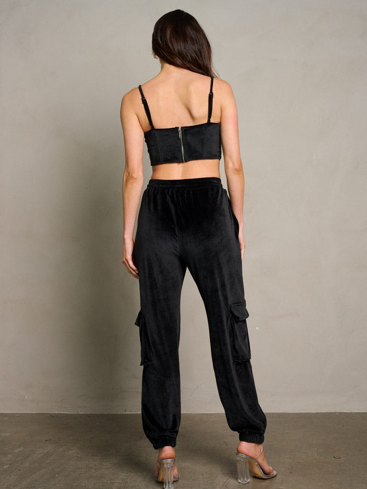 WOMEN'S SLEEVELESS CROP TOP & ELASTIC WAIST PANTS CARGO 2PC. SET