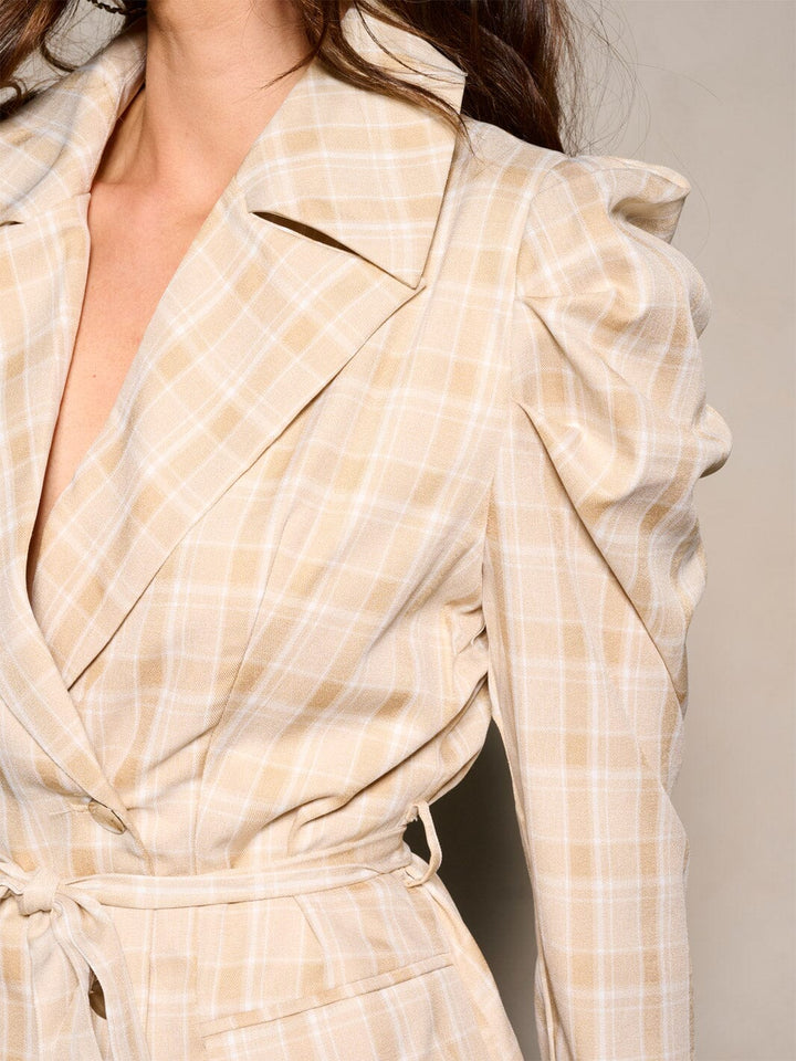 WOMEN'S LONG PUFF SLEEVE WRAP MINI DRESS BLAZER