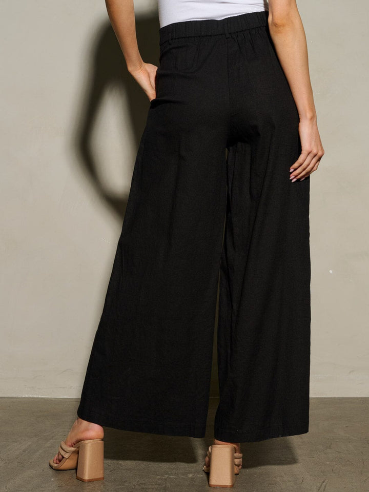 WOMEN'S BUTTON CLOSURE PLEATED POCKETS WIDE LEG PANTS