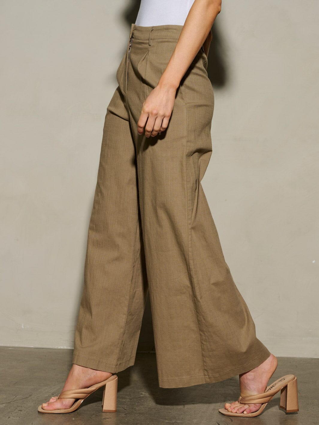 WOMEN'S BUTTON CLOSURE PLEATED POCKETS WIDE LEG PANTS