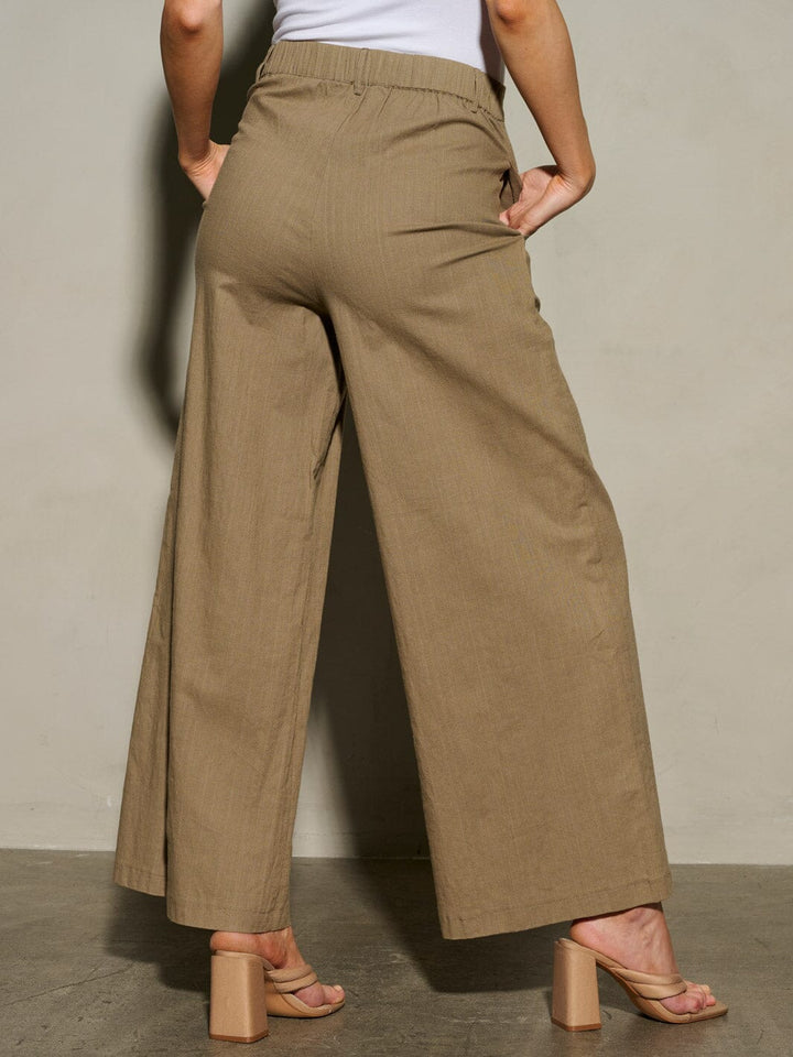 WOMEN'S BUTTON CLOSURE PLEATED POCKETS WIDE LEG PANTS