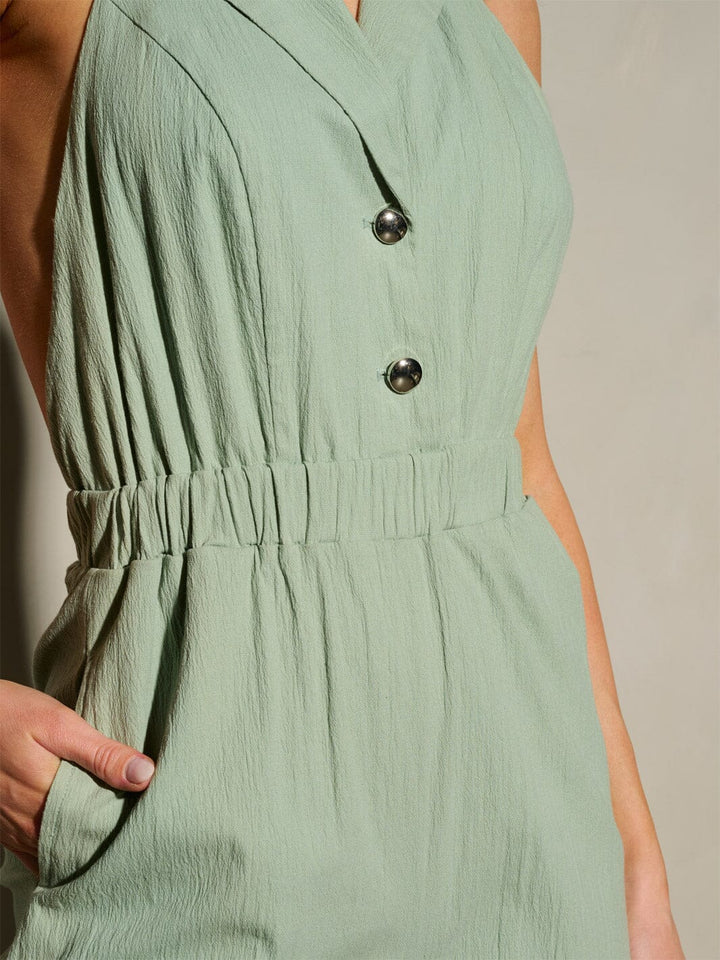 WOMEN'S SLEEVELESS HALTER NECK OPEN BACK WIDE LEG JUMPSUIT