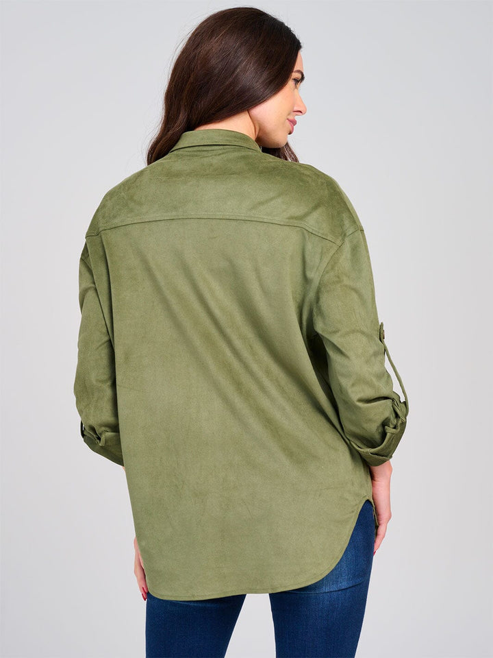 WOMEN'S LONG SLEEVE BUTTON CLOSURE FRONT POCKETS TOP