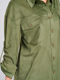 WOMEN'S LONG SLEEVE BUTTON CLOSURE FRONT POCKETS TOP