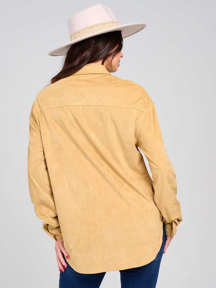 WOMEN'S LONG SLEEVE BUTTON CLOSURE FRONT POCKETS TOP