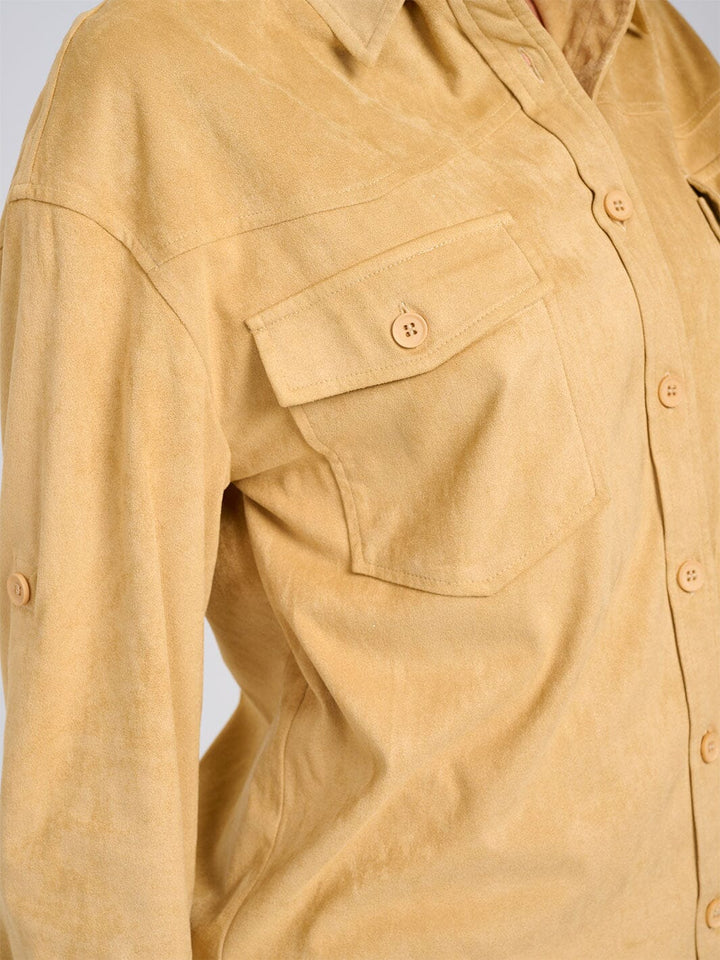 WOMEN'S LONG SLEEVE BUTTON CLOSURE FRONT POCKETS TOP