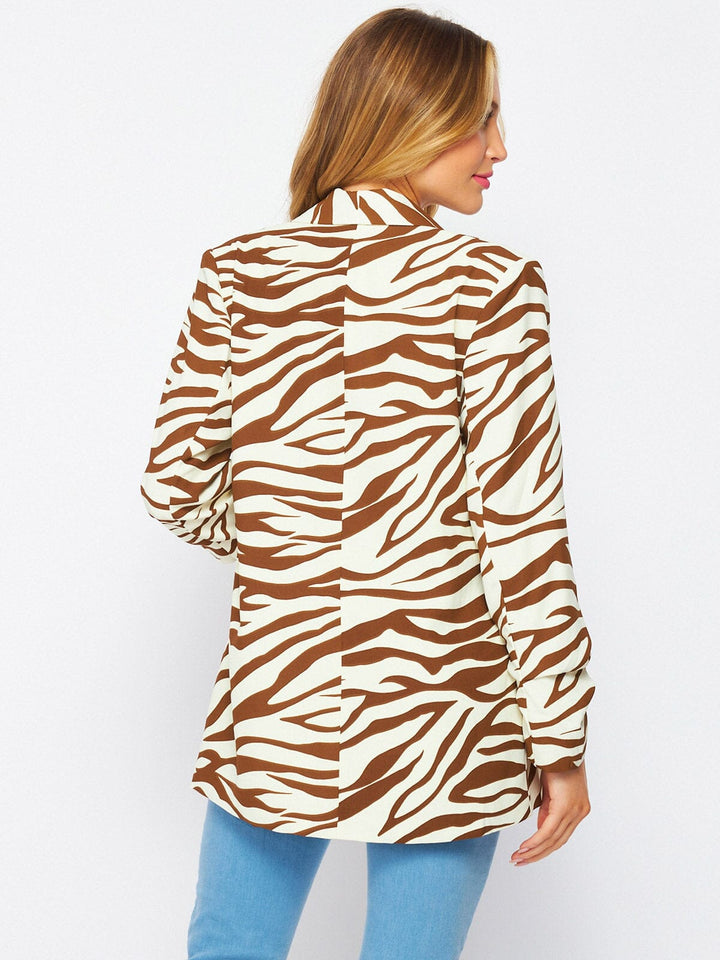 WOMEN'S LONG SLEEVE OPEN FRONT POCKETS ZEBRA PRINT BLAZER
