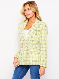 WOMEN'S LONG SLEEVE DOUBLE BUTTON FRONT POCKETS CHECKER PRINT BLAZER