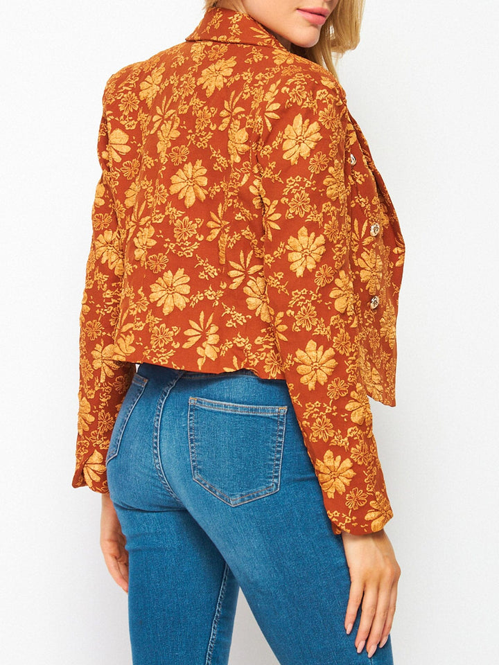 WOMEN'S LONG SLEEVE OPEN FRONT FLORAL DETAILED BLAZER