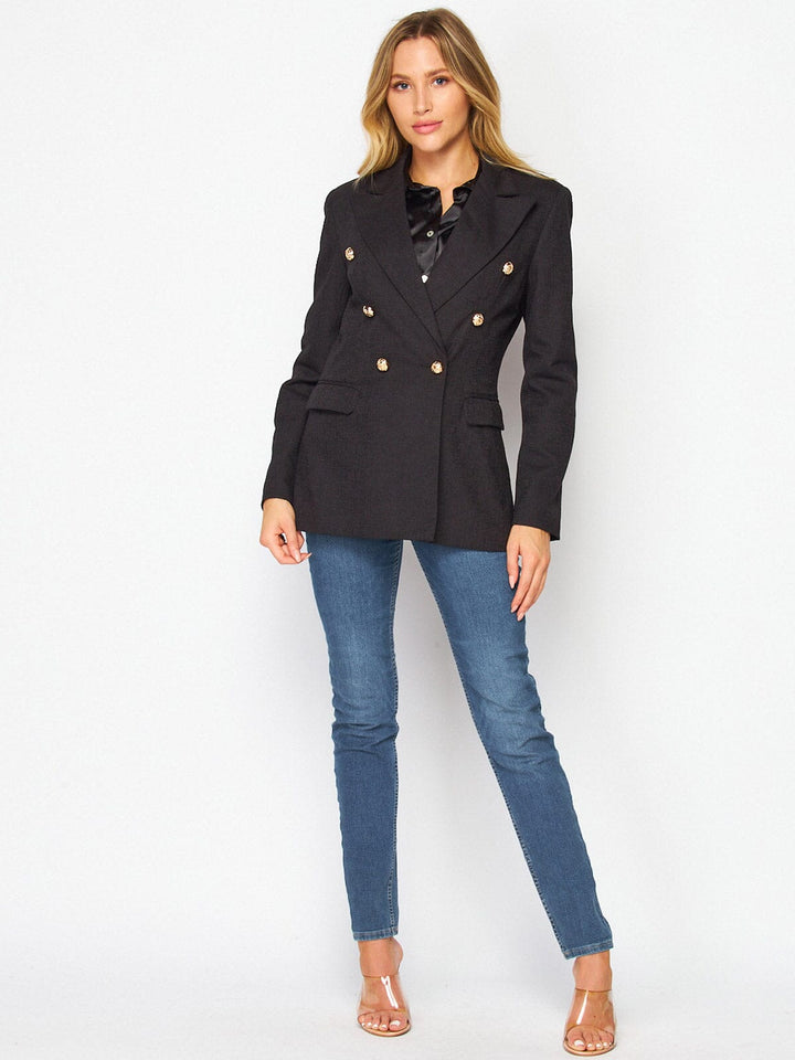 WOMEN'S LONG SLEEVE DOUBLE BUTTON FRONT POCKETS BLAZER