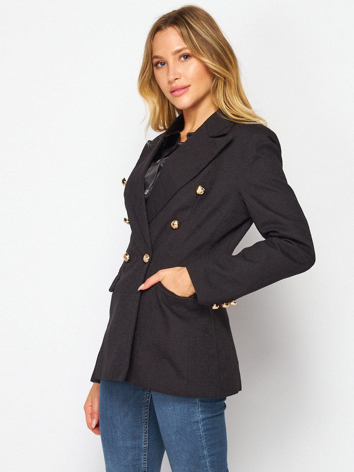 WOMEN'S LONG SLEEVE DOUBLE BUTTON FRONT POCKETS BLAZER