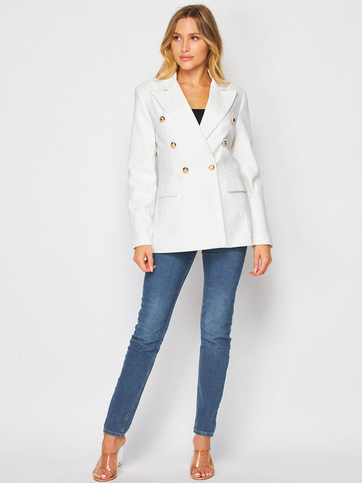 WOMEN'S LONG SLEEVE DOUBLE BUTTON FRONT POCKETS BLAZER