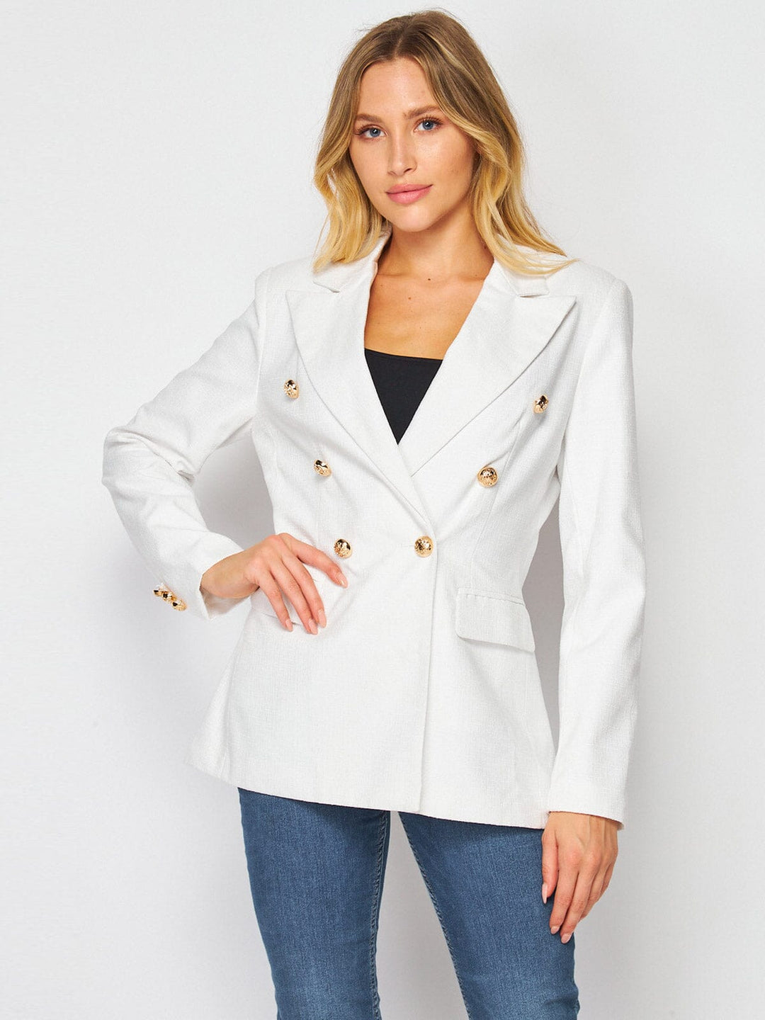 WOMEN'S LONG SLEEVE DOUBLE BUTTON FRONT POCKETS BLAZER