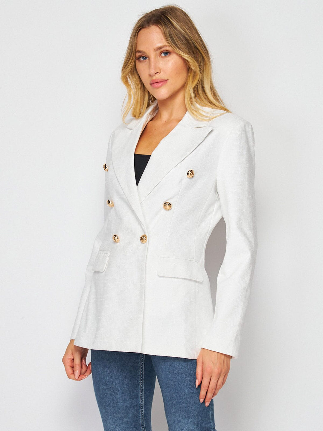WOMEN'S LONG SLEEVE DOUBLE BUTTON FRONT POCKETS BLAZER