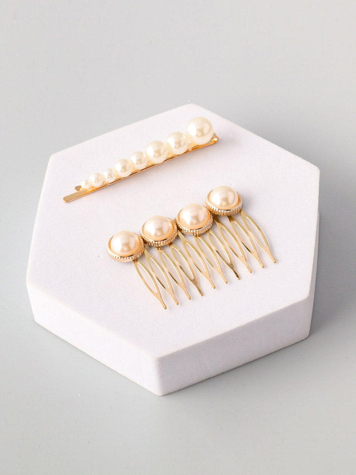 WOMEN'S GOLD PEARL HAIR CLIPS