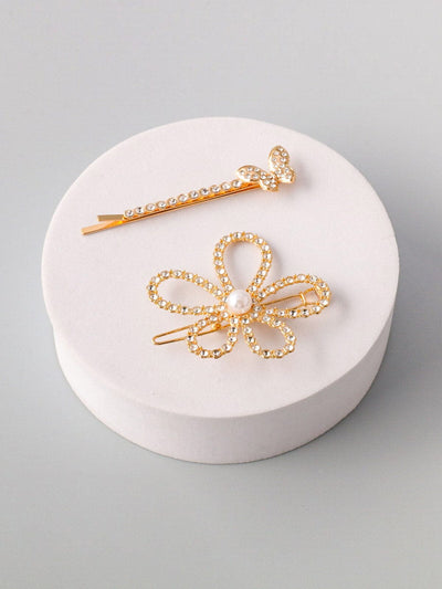 WOMEN'S GOLD PEARL FLORAL HAIR CLIPS