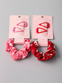 FASHION ASSORTED COLORS HEART HAIR CLIP & SCRUNCHIE SET