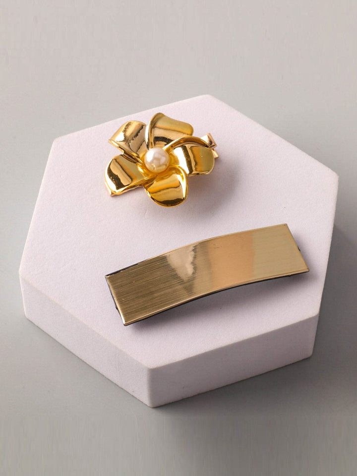 FASHION GOLD & SILVER FLOWER HAIR CLIPS SET